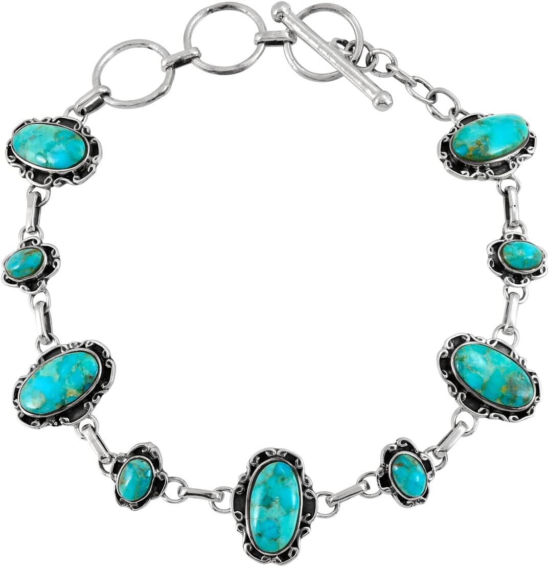Turquoise Link Bracelet Sterling Silver 925 Genuine Gemstones & Gemstones