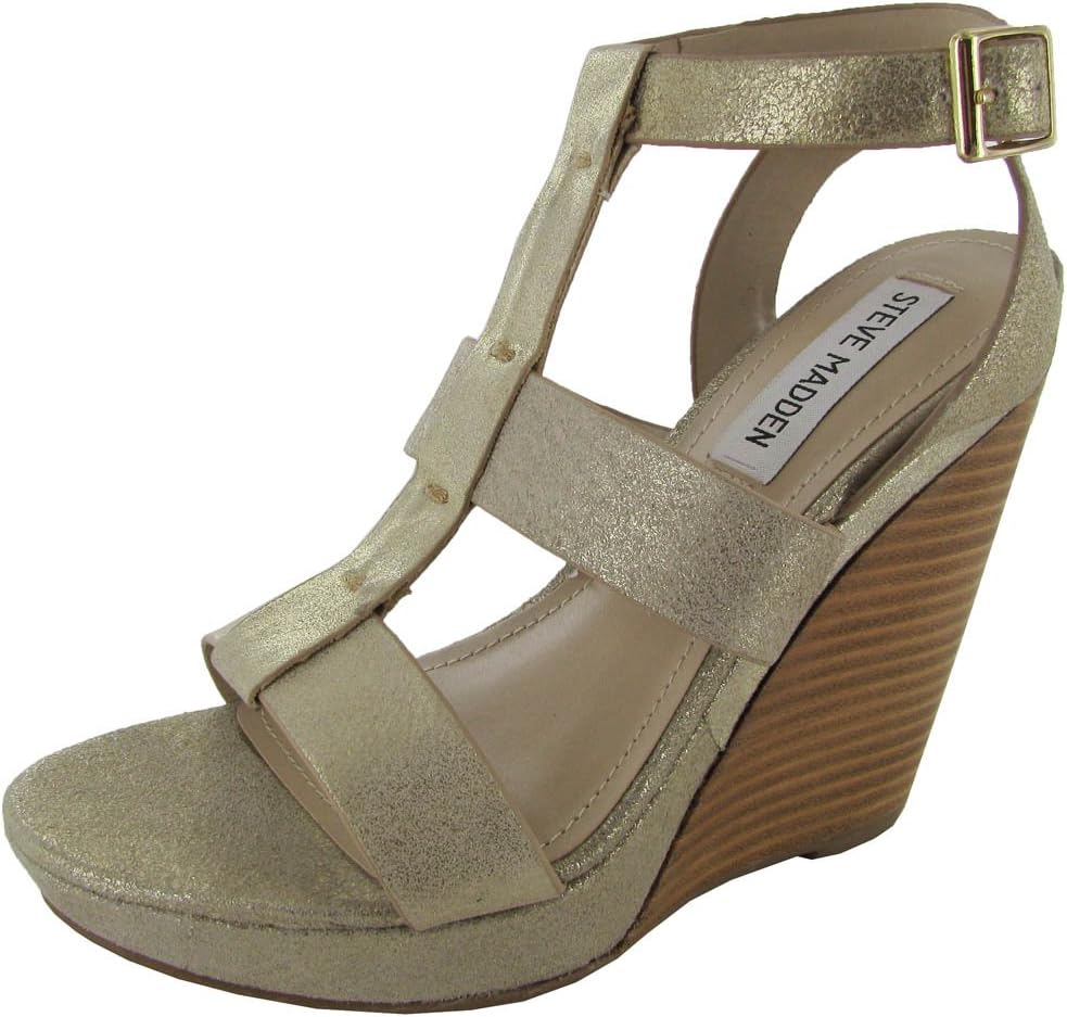 Steve Madden Womens Iris Platform Wedge Sandal Pump, Dusty Gold, US 6