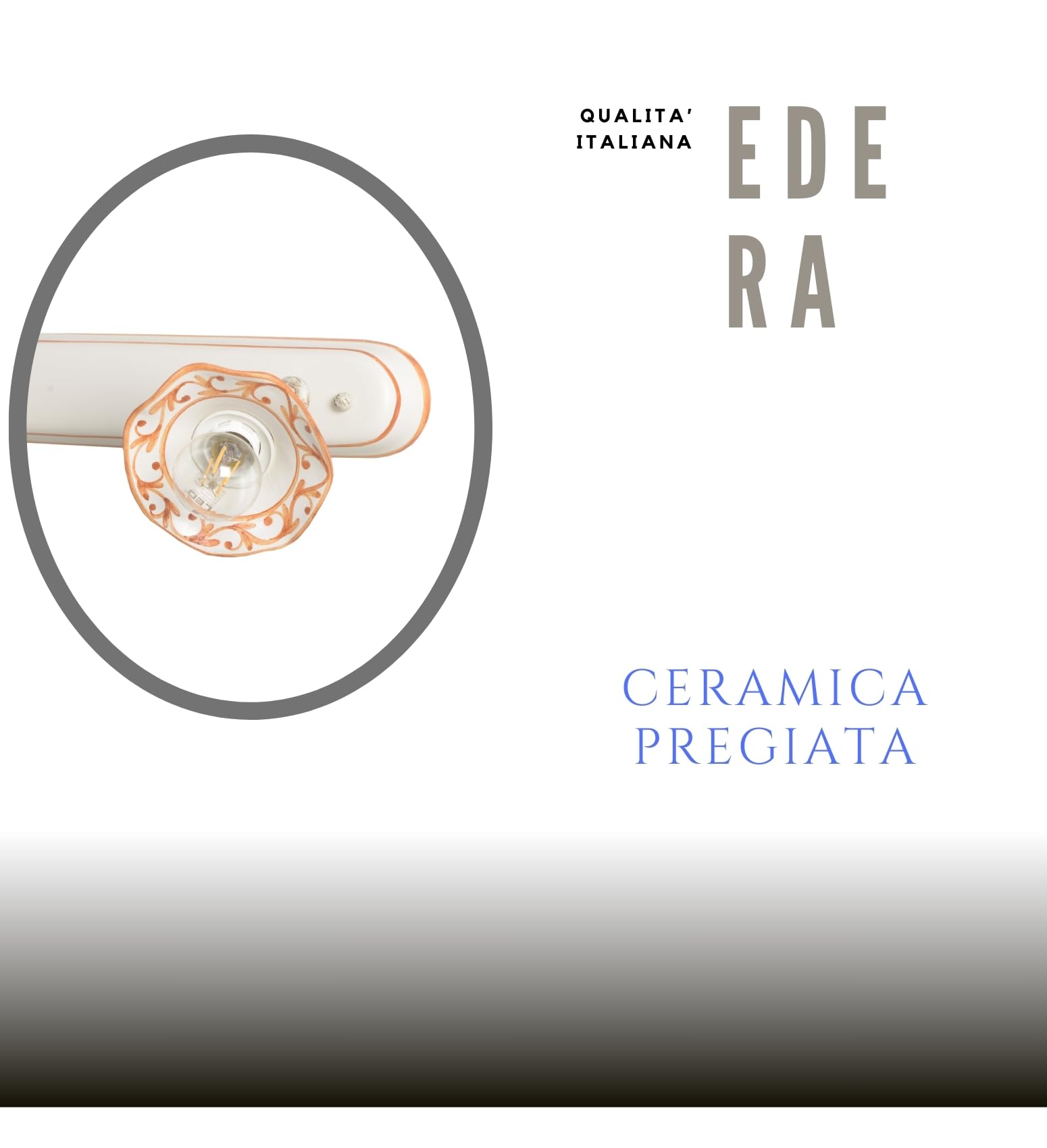 VANNI LAMPADARI - Applique da Parete Interno Edera - Lampada da Parete Orientabile 2 Luci- in Ceramica Decorata a Mano - Applique Camera da Letto - Bagno - Cucina – Soggiorno, Ocra