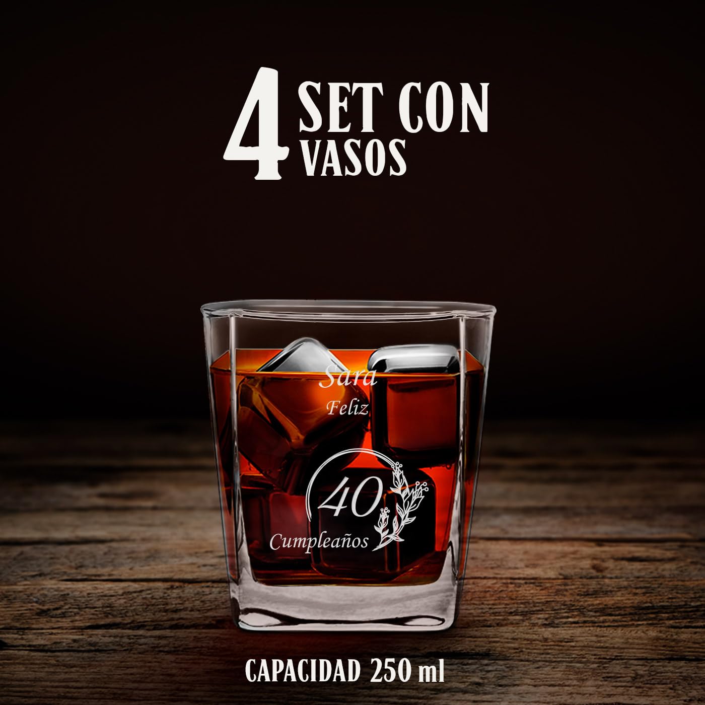 Maverton - Decantador Personalizado 700ml Con 4/6 Vasos 250ml - Set De Whiskey Con Grabado- Regalos Originales Para Hombre - Regalo Hombre - Ideal Para Padre Abuelo Amigo Whisky Amateur