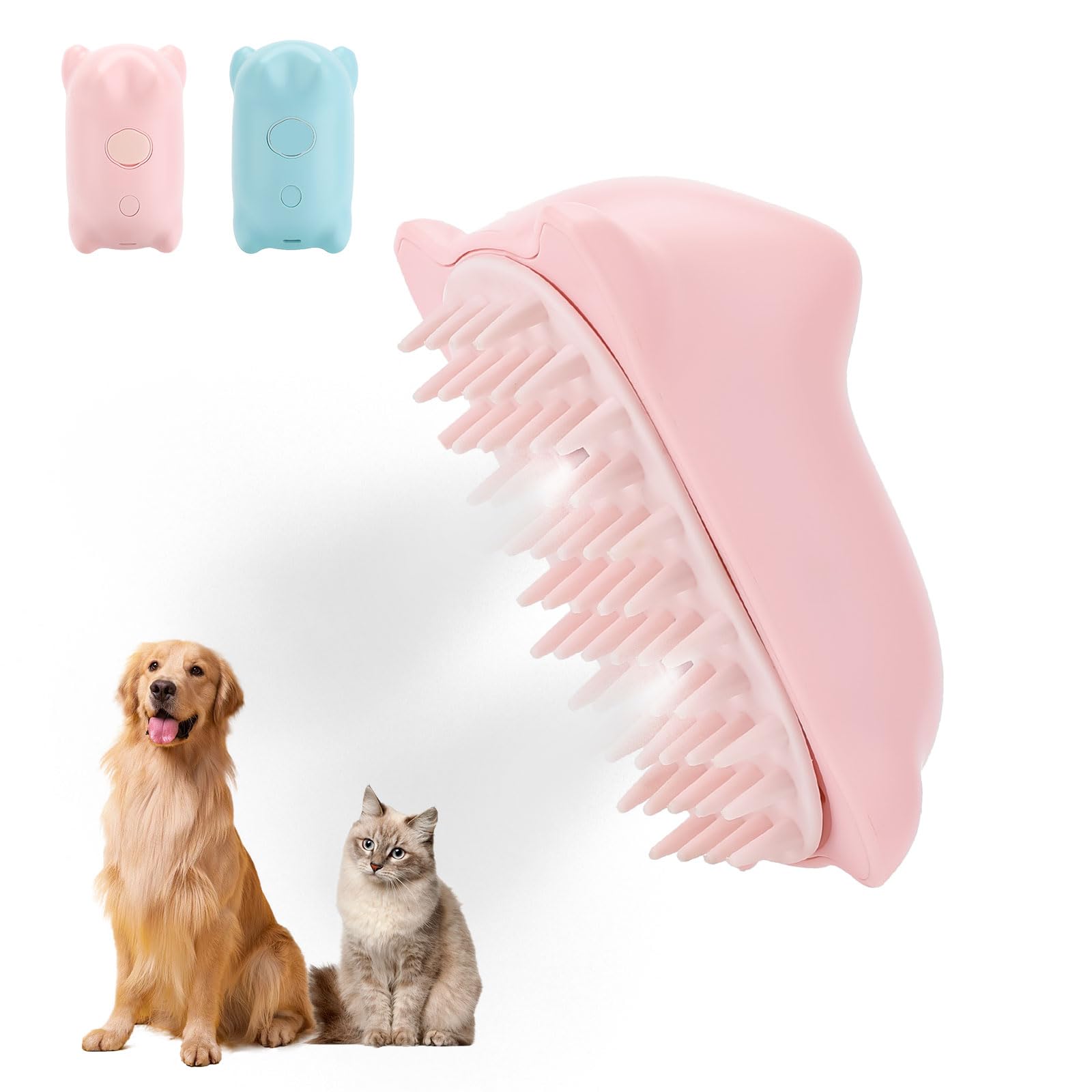 Cepillo de Vapor 3 en 1 para Perros y Gatos, Peine de Aseo y Depilación, 2 Sprays (Rosa)