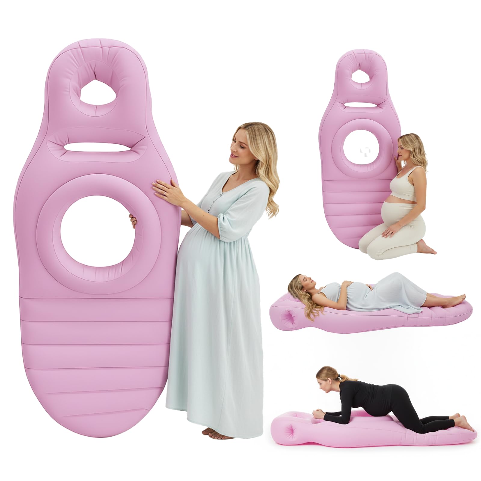 Inflatable Pregnancy Pillow with Belly Hole, Full Body Maternity Air Mattress for Stomach Resting, Adjustable Support for Belly, Back and Hips, Portable Pregnancy Float for Pool and Travel (Pink)