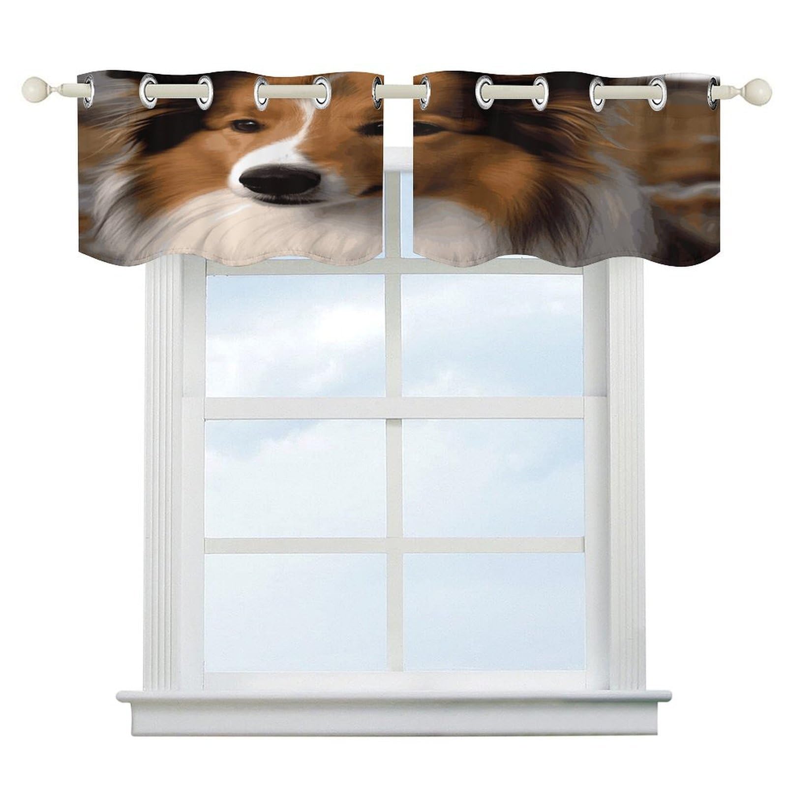 Cortinas opacas Shetland contra destellos en cocina, cenefa de arte moderno para ventana de baño