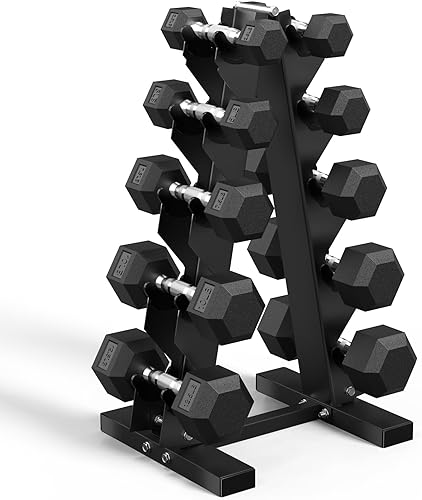 Miniatura 1 de Juego de mancuernas hexagonales con estante (5-230 libras), pesas libres de hierro fundido con revestimiento de goma para entrenamientos totales del