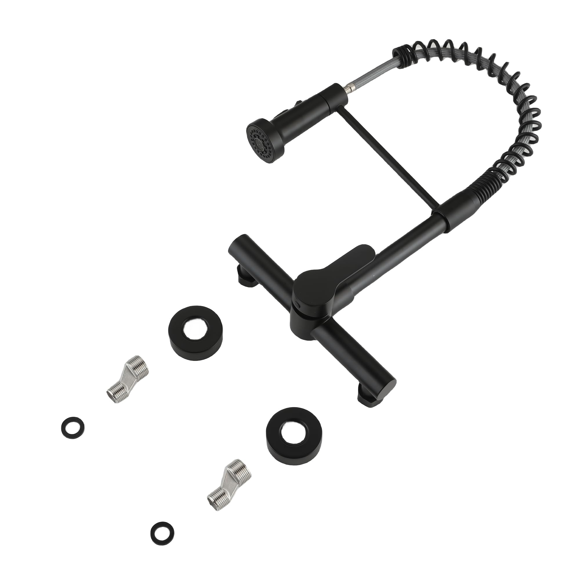 LIWEIKE Grifo de cocina de montaje en pared, rotación de 360° Grifo de cocina negro con 2 tipos de chorro Grifo de pared de montaje