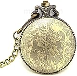  Orologio da taschino scolpito vintage, orologi da polso, bussola in bronzo antico retrò Praga Design astronomico Collana al quarzo analogico Orologio da uomo Orologi da donna Ciondolo (Colore: A) (D)