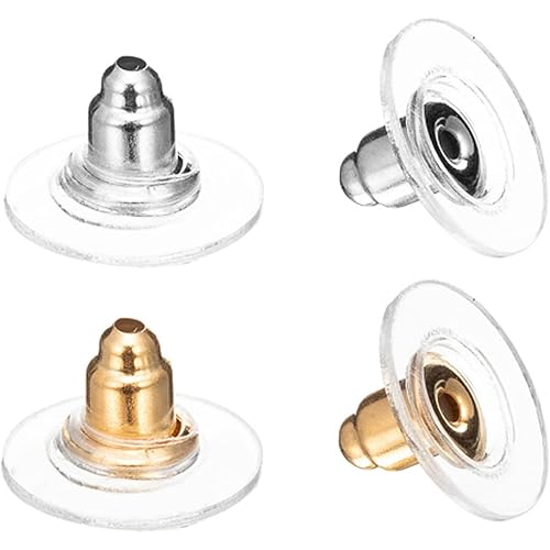 DSOMHZ 100pcs Fishhook Earring Backs - Bullet Clutch Back Earrings (Silver & Gold)