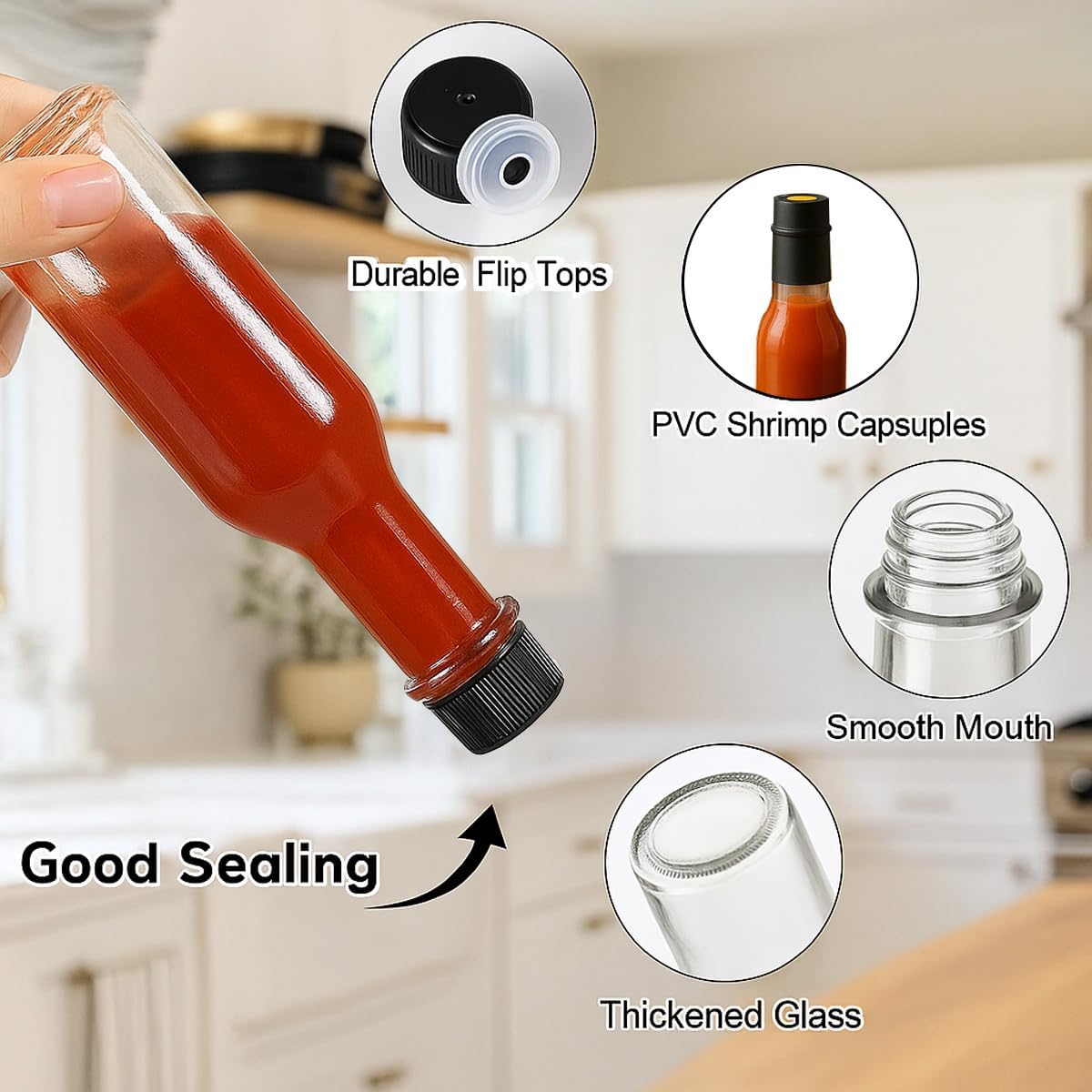 WERTIOO Ölflasche 150 ml, 21 Stk Olivenöl Flasche, Ölspender Glas mit Schrumpfkapseln, Essig und Ölflaschen set Perfekt zum Aufbewahren von Saucen und Getränken