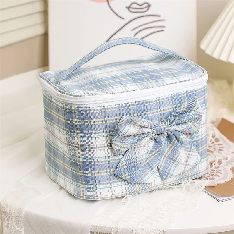 Miniatura 7 de Bolsa de maquillaje estética, pequeña bolsa de cosméticos para mujer, bolsa de maquillaje de viaje, bolsa de aseo (caqui-L)