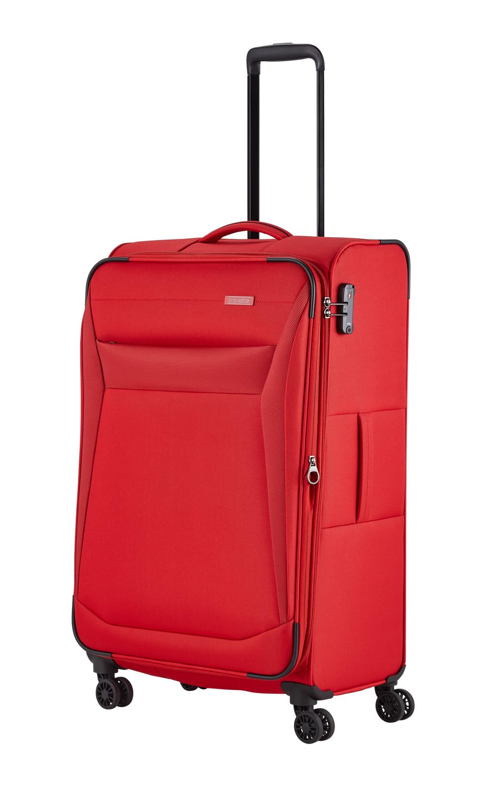 travelite 4-wheel suitcase size L soft-shell, luggage series CHIOS with expansion fold + edge protection, trolley in timeless look, 78 cm, 90 - 97 liters