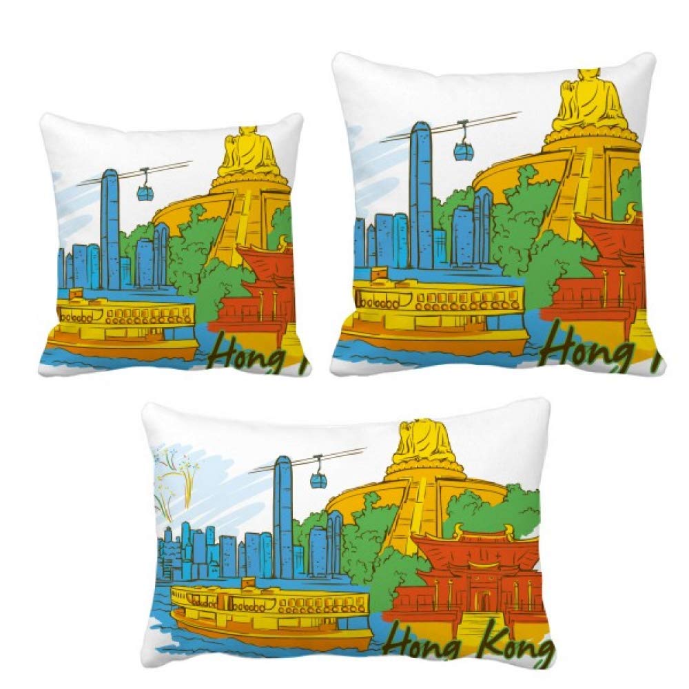 Housse de coussin Hong Kong aquarelle, cadeau idéal pour voyageur