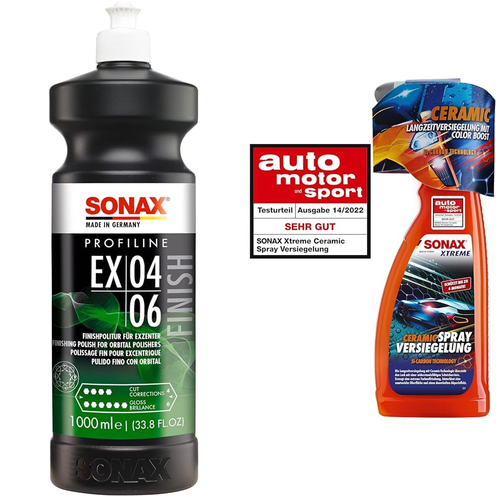 SONAX PROFILINE EX 04-06 (1 Liter) Finishpolitur für optimale Kratzerentfernung & XTREME Ceramic SprayVersiegelung (750ml) überzieht den Lack mit einer Schutzbarriere