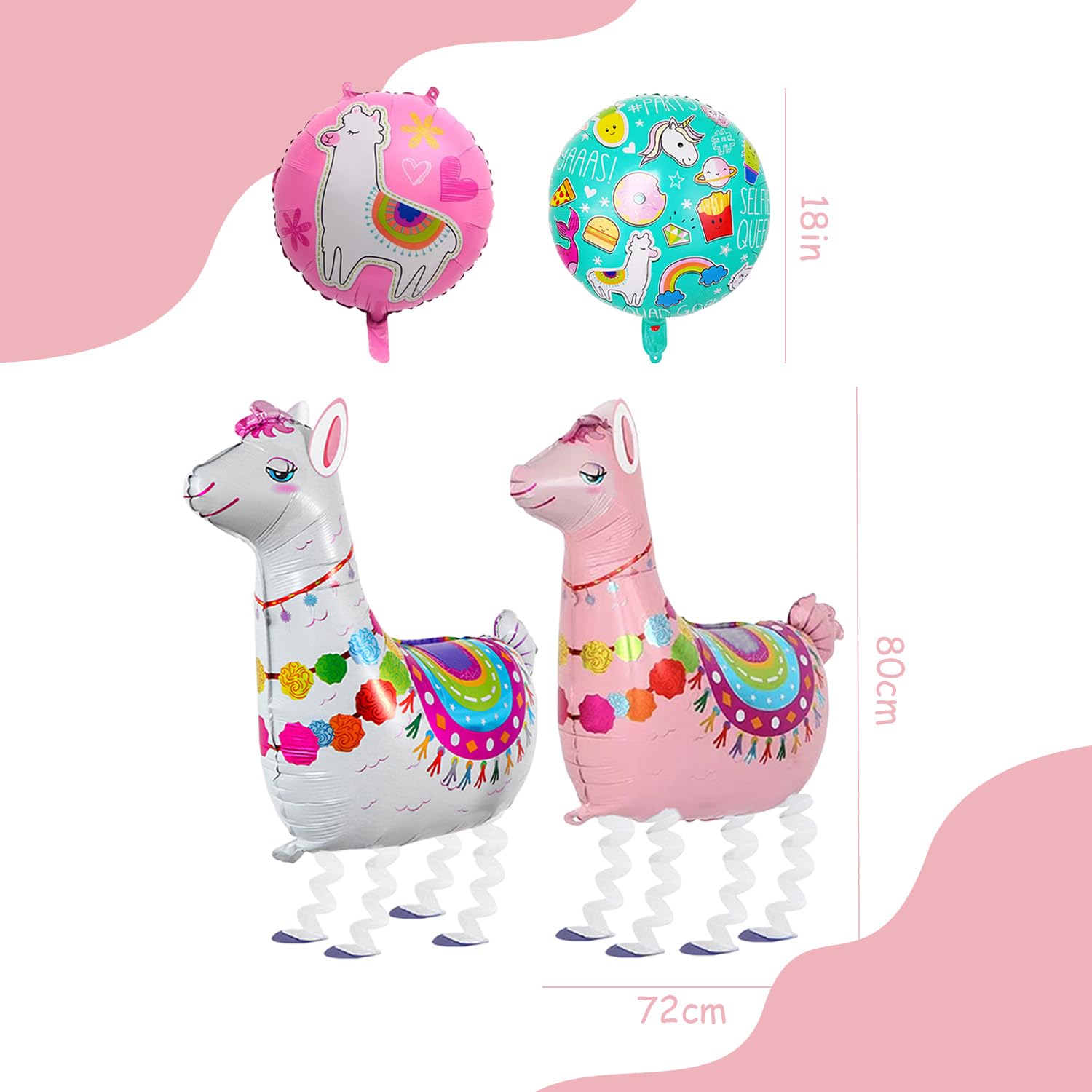 4 Alpaca Balloons, Cartoon Animal Aluminum Film Balloons, Children'S S, Party Decorations, Pink - Image 2