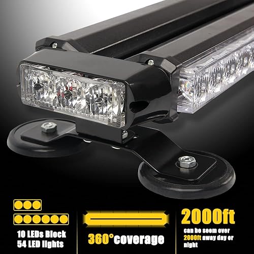Miniatura 7 de 26" 54 LED 7 modo flash Asesor de tráfico de doble cara advertencia de emergencia seguridad vehículo techo superior barra de luz estroboscópica con