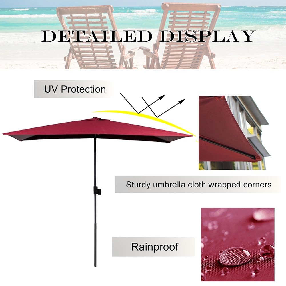 Parasol Ogrodowy z Regulacją Wysokości i 5 Żeber do Montażu na Tarasie, Ścianie Balkonowej, Oknie，Podstawa Nie Jest Dołączona(Beige,200cm/6.5FT)