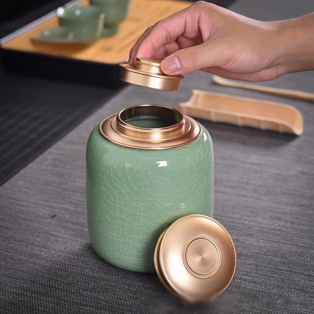 SONGCHAO Sugar Jar Celadon Tea Cans, Large Sealed, Black and Green Storage Ceramic, Home Sets Tea Canister(C)