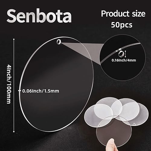 Miniatura 4 de 50 piezas redondas de acrílico, 4 pulgadas circulares de acrílico con agujeros, discos, círculos transparentes, hojas de adornos, para proyectos de