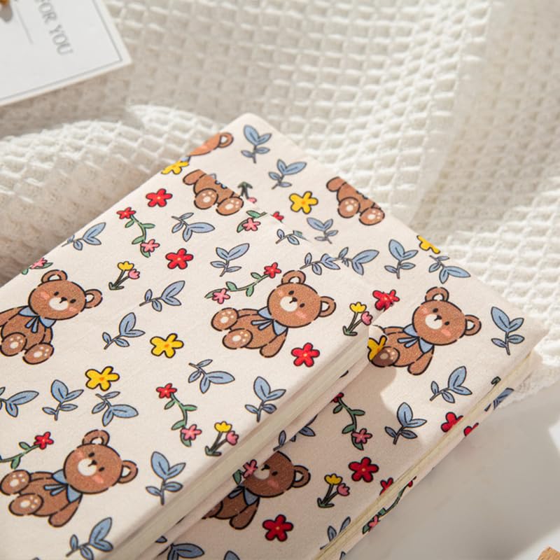 Keninll 2 Stück personalisiertes Linien-Tagebuch, handgefertigtes Stoff-Tagebuch für Frauen, Bär und Blume, A5A6, 160 Seiten