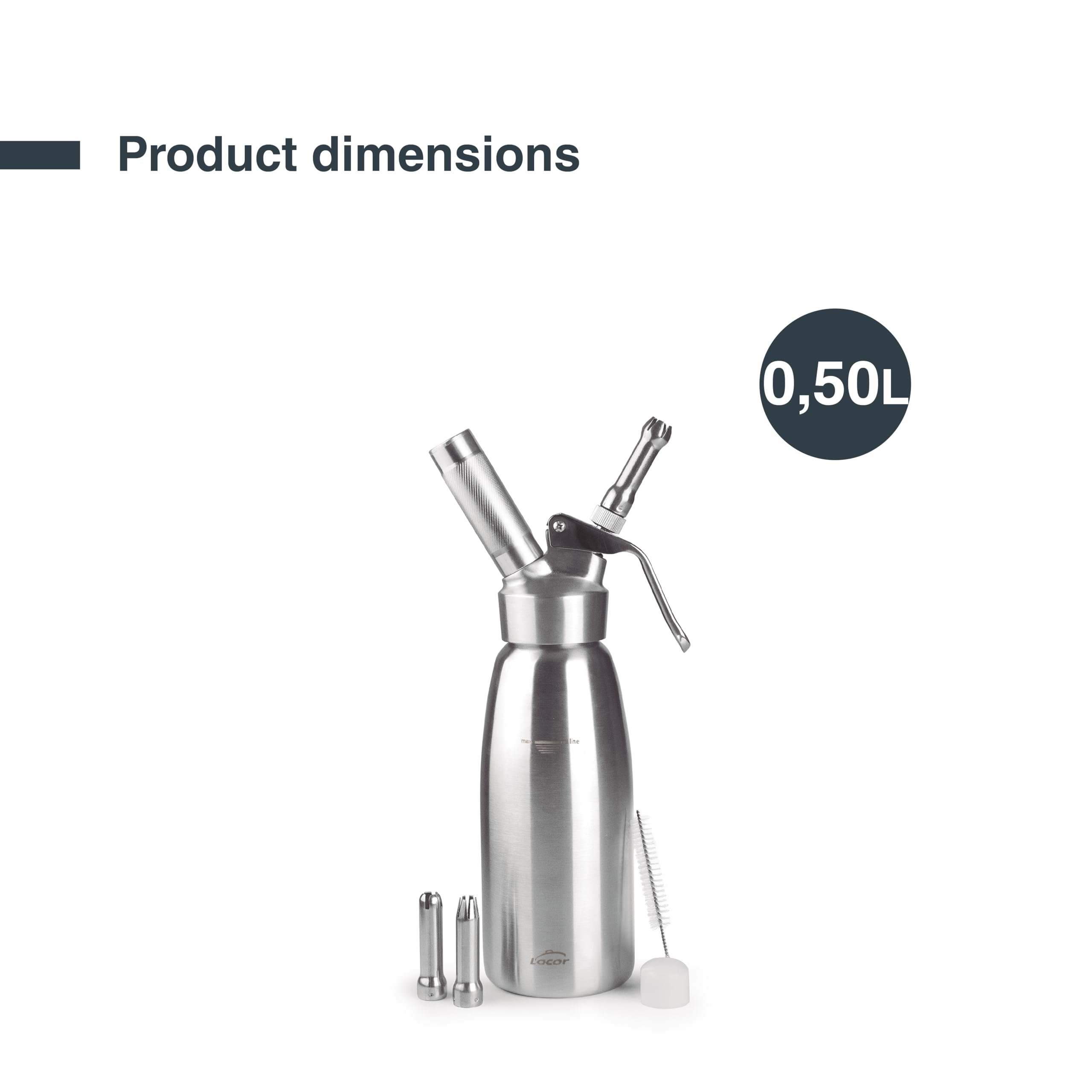 Lacor 68300 - Siphon, siphon épicuréen, robuste et durable, Acier Acier | Ustensile professionnel durable; conçu pour un rendement optimal y nettoyage rapide et facile au lave-vaisselle