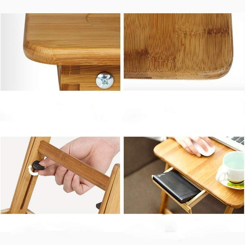 Bureau d'ordinateur portable pour canapé-lit avec plateau inclinable réglable, plateau de service pour petit-déjeuner avec pieds pliants, table multifonction, bureau au sol, 100 % bambou nature (tail