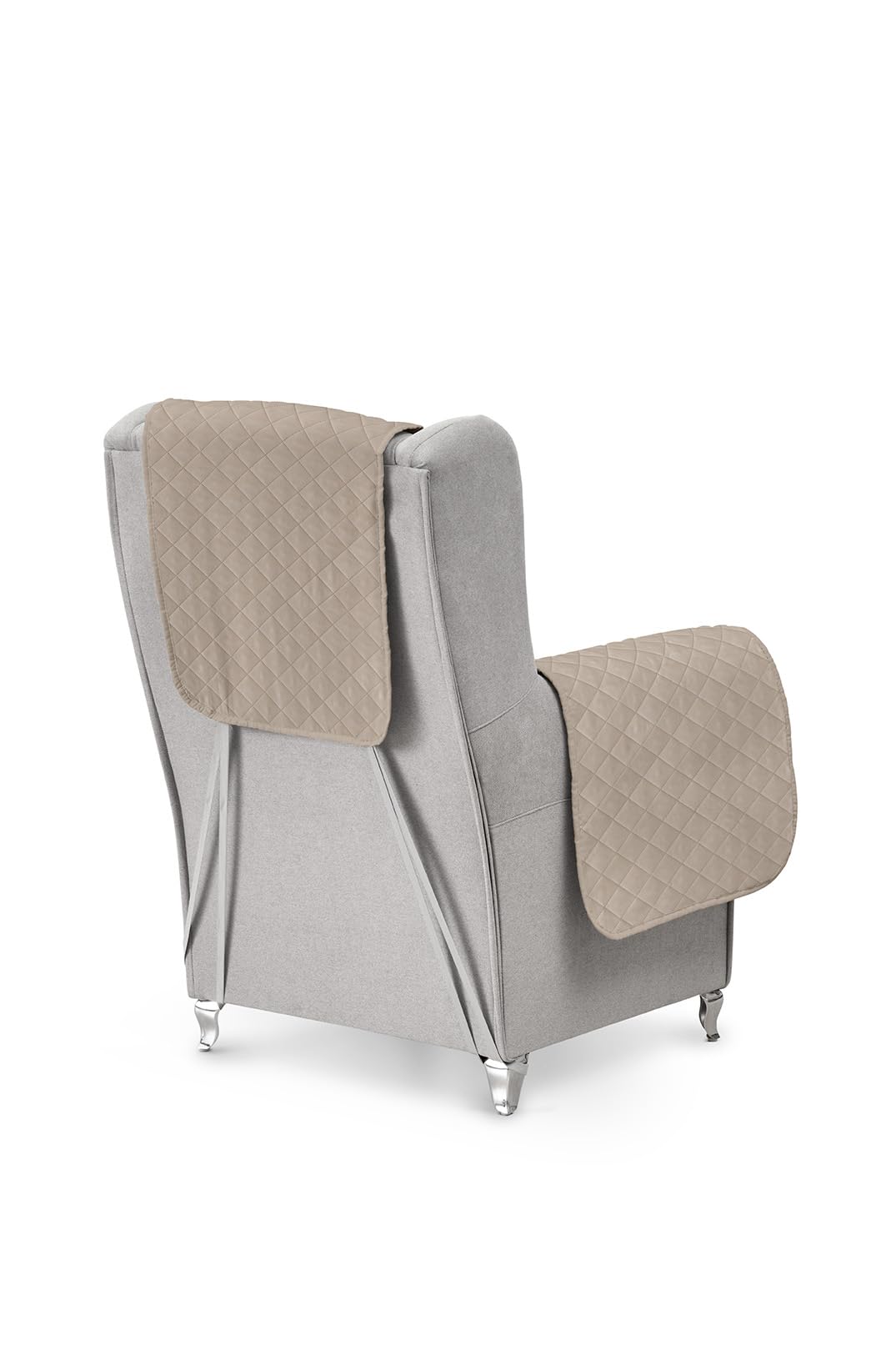 Textilhome - Copripoltrona 1 posto con braccioli LUKA (Confezione da 2 unità), Poltrona Relax Reclinabile e orecchie imbottito misura 55 cm. SalvaDivano REVERSIBILE. Beige