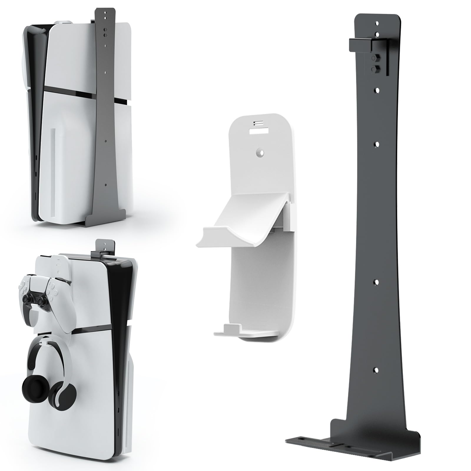 Supporto da parete per PS5/PS5 Slim, Staffa da parete per PS5/PS5 Slim Disc e Digital Edition Supporto da parete sottile per PS5/PS5 Slim con supporto per controller e gancio per cuffie
