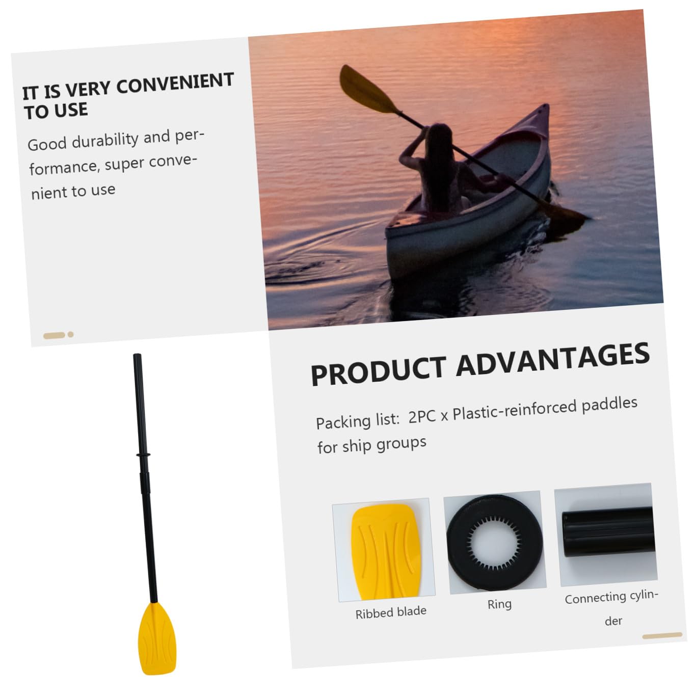 Paletas Desmontables de Plástico para Barco Estilo Francés, Resistentes Palas Acanaladas para Mejor Control, Ideales para Aficionados y Profesionales