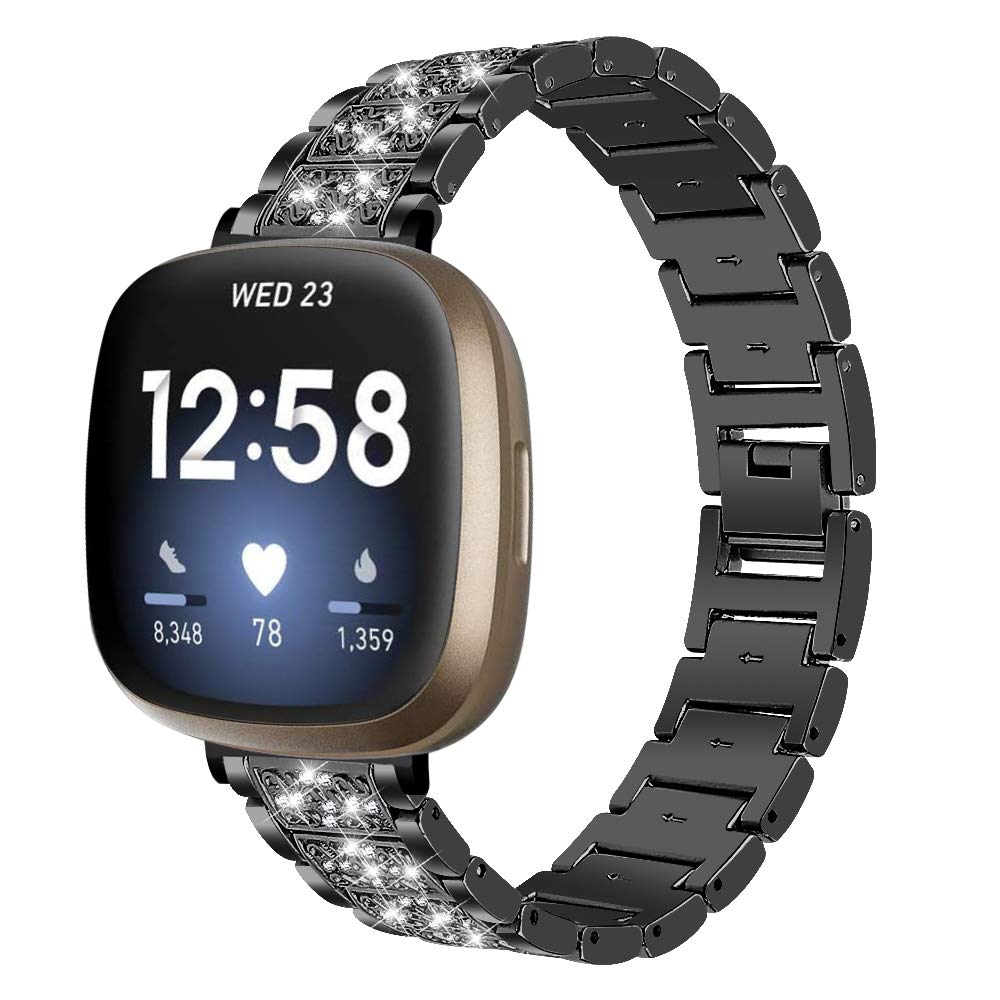Mtozon Bling Metal Bracelet Band For Fitbit Sense 2/Sense/Versa 4/Versa 3 - Rhinestone Dressy Wristband, Adjustable 5.3-8.1 Inch