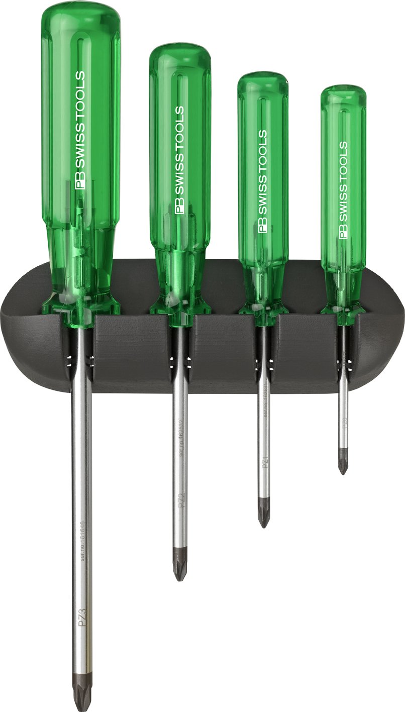 Wkrętaki krzyżakowe Pozidriv w uchwycie ściennym Classic PB Swiss Tools 43, zestaw 4-częściowy