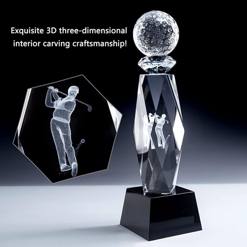 ★ 激レア クリスタル ３D ゴルフトロフィー （ピラミッド型） ★ 観賞用 ゴルフ専用クリスタルトロフィー｜ゴルフ場直送対応