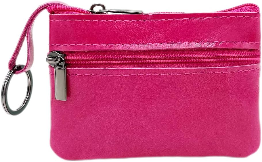 Freezx Women Genuine Leather Coin Pouch Zip Mini Purse Wallet Key Chain Double Zipper