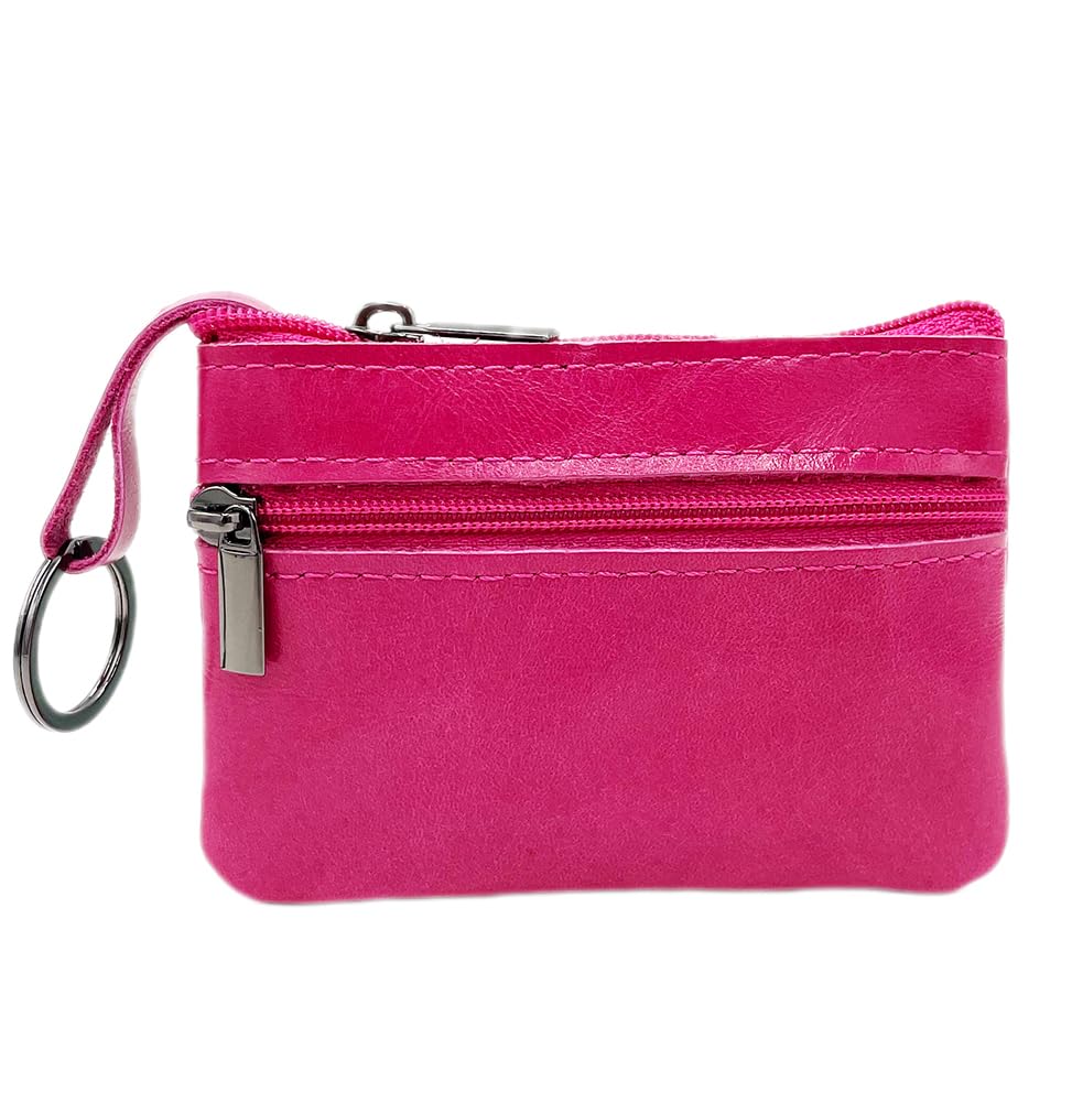 Freezx Women Genuine Leather Coin Pouch Zip Mini Purse Wallet Key Chain Double Zipper