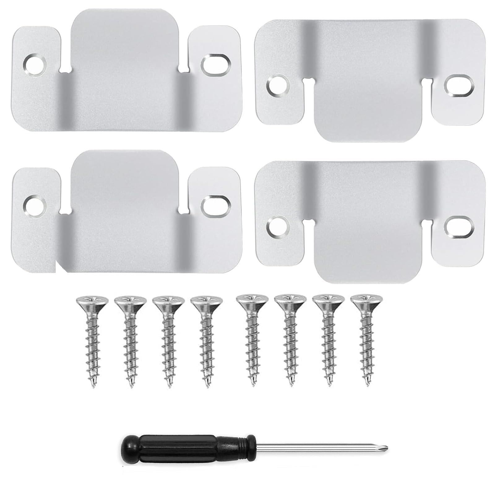 Cjkoonsa Silver 4Pcs Flush Concealed Mount Bracket,Heavy Duty Flush Mount Headboard Hanging Wall Interlocking Brackets For Hanging Headboards, Mirrors, Photos & Art