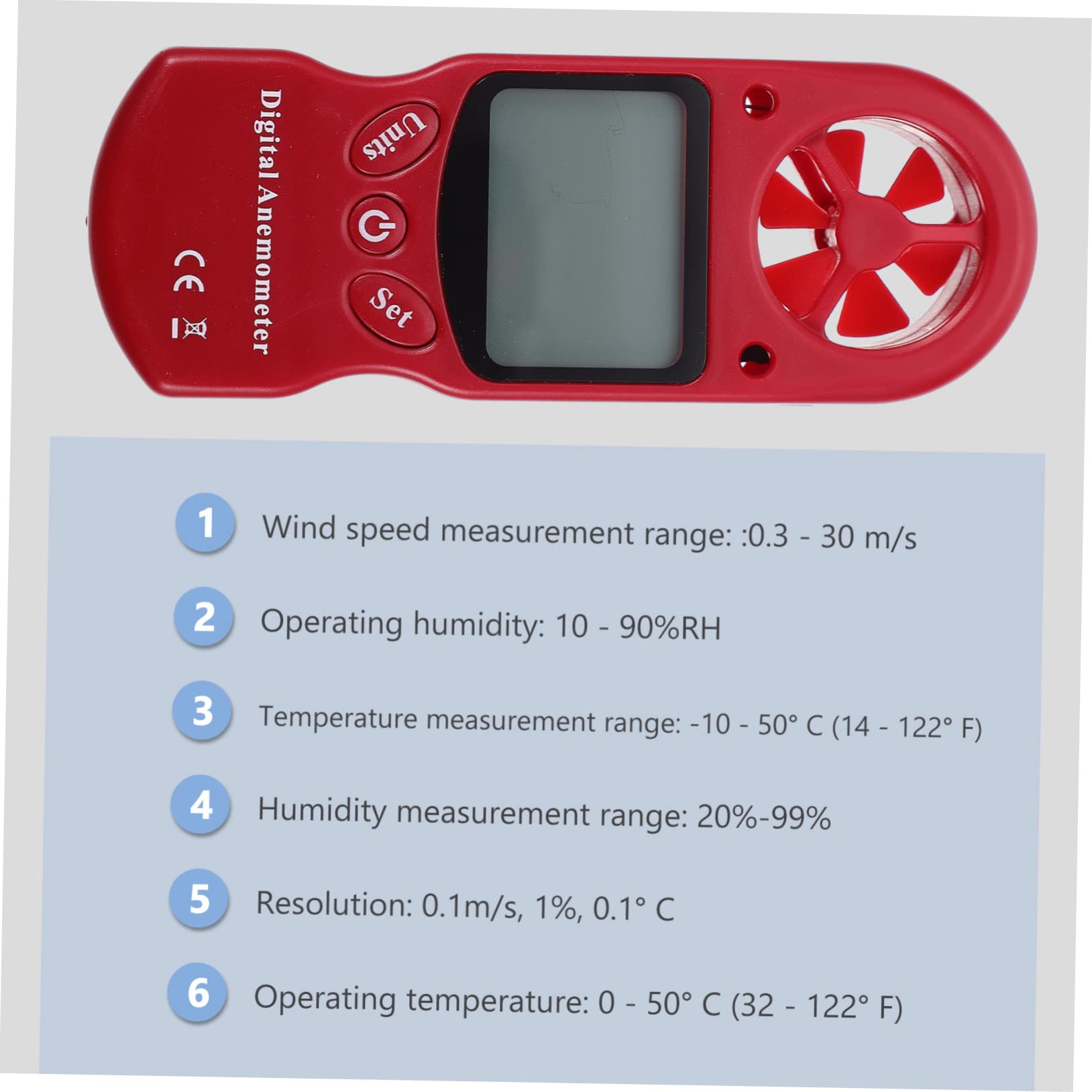 Anemómetro Digital de Mano con Higrómetro y Termómetro, Pantalla Lcd Retroiluminada, Medición de Velocidad del Aire para Climatización y Ventilación
