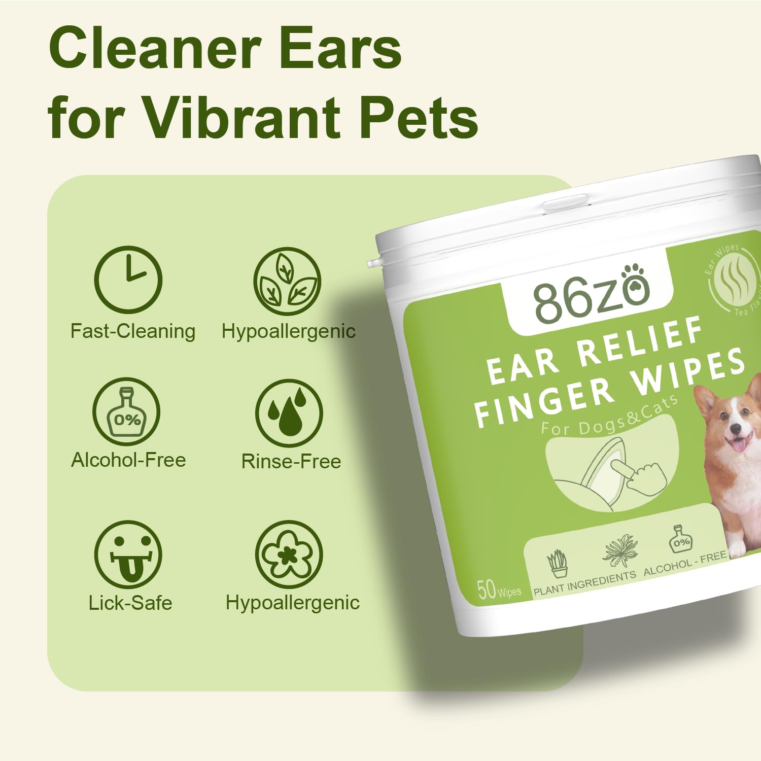 Dog Ear Finger Wipes for Dogs & Cats, Thicker Dog Ear Cat Ear Cleaner Wipes, Dog Ear Infection Relief to Relieve Ear Itching, Remove Ear Wax, Dirt, Smelly - Fresh Green Tea Scent - image 5