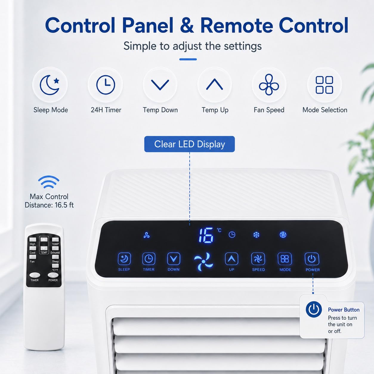 Climatizzatore Portatile 9000 BTU con Kit Finestra e Tubo di evacuazione, 3 in 1 con deumidificatore e Ventilatore, Doppio drenaggio, Filtro Lavabile, per stanze 8–12 m² e Ufficio