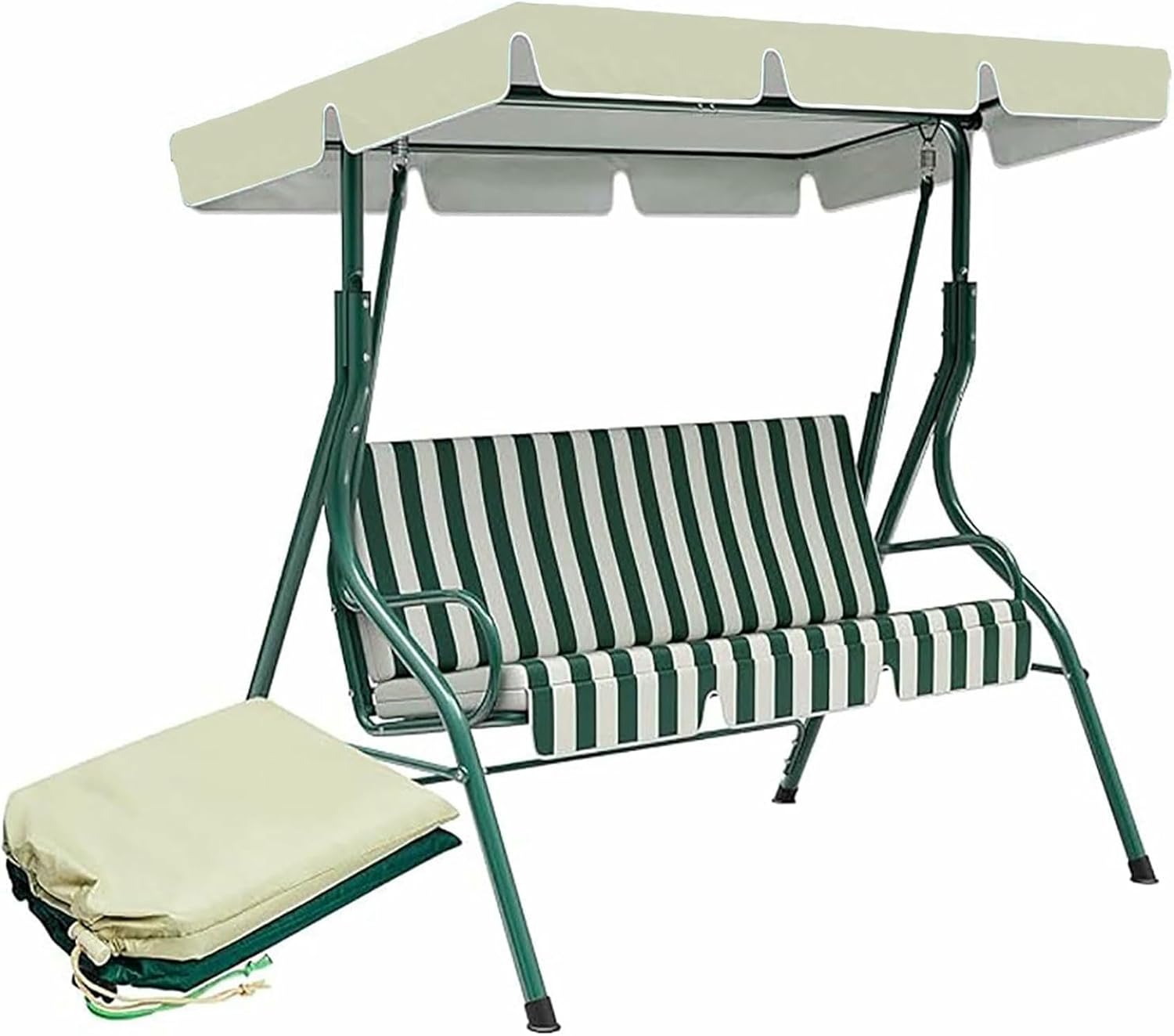 Outdoor Swing Canopy Replacement Cover & Swing Cushion Cover, 2/3 Seater Waterproof Swing Top Cover Sun Shade Awning Cover for Balcony Pools(Swing not Included)~/