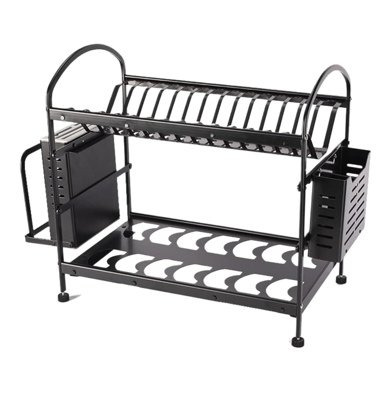 GLJTUO Aluminum Kitchen Countertop nizer with Double Storage Rack and Drainage Space Saving Utensil Holder for Dishes and Household Items (Black 55 * 24 * 37.7cm),Black-55 * 24 * 37.7cm