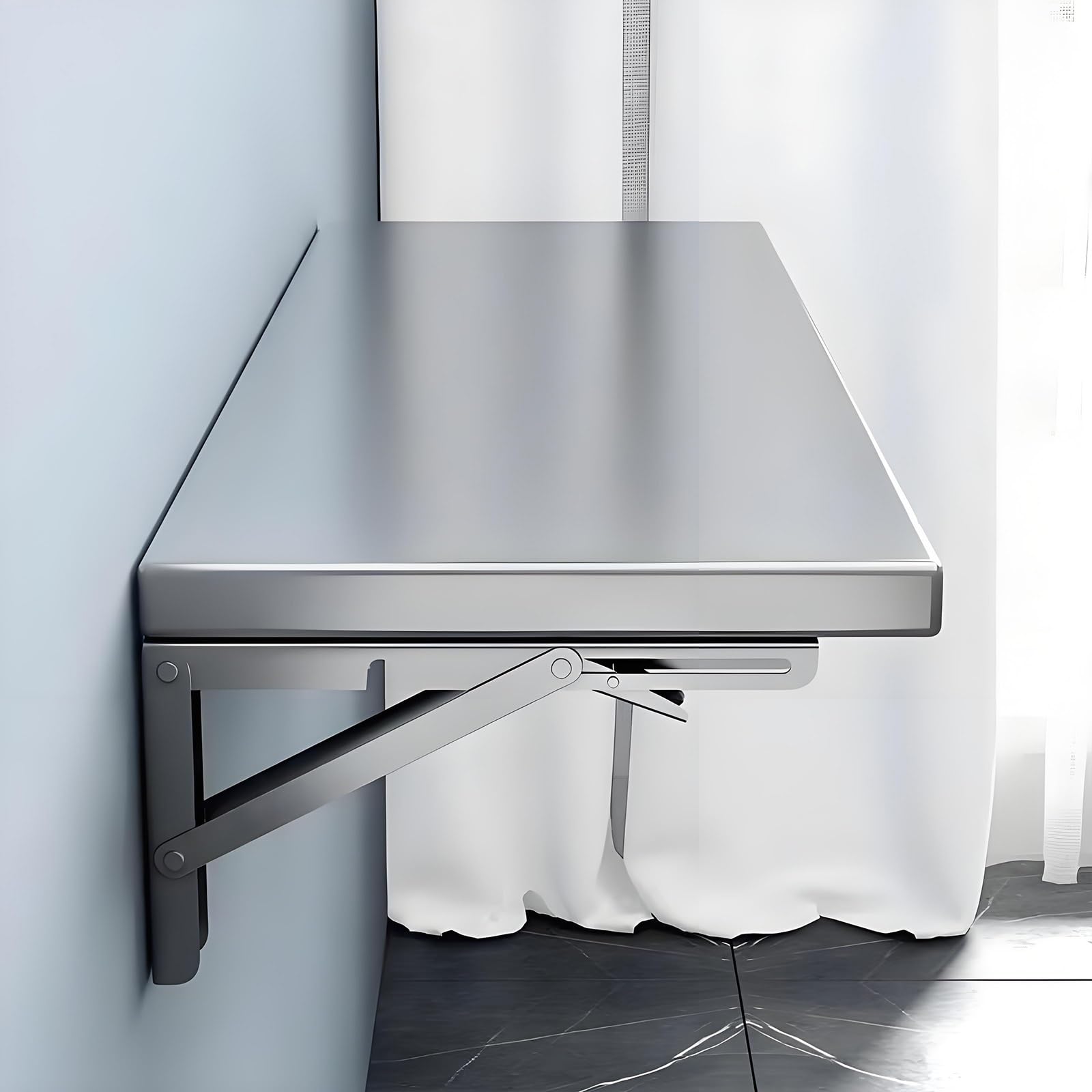 GHFXSCV Foldable Wall-Mounted Dining Table - Space-Saving Stainless Steel Desk, Easy Installation, 50kg Load Capacity, Compact 40x30cm (15.7x11.8in) Hidden Table
