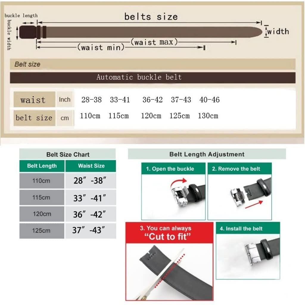 Cinturones de Hombre, Deslizante Gotas automáticas de folleto de Hebilla. (Color : B, Size : 125cm)