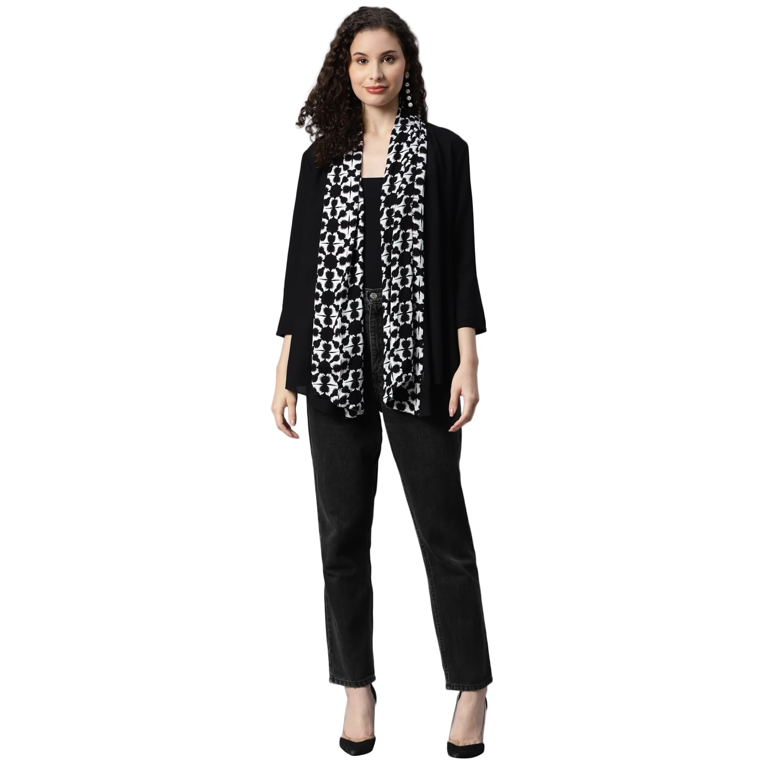 deebaco Women's Rayon Open Front Shrug for Women Long Sleeve Long Length Loose Fit Western Shrug One Piece Casual College Office Wear Fashionable Party for Ladies (Black)-picture-18