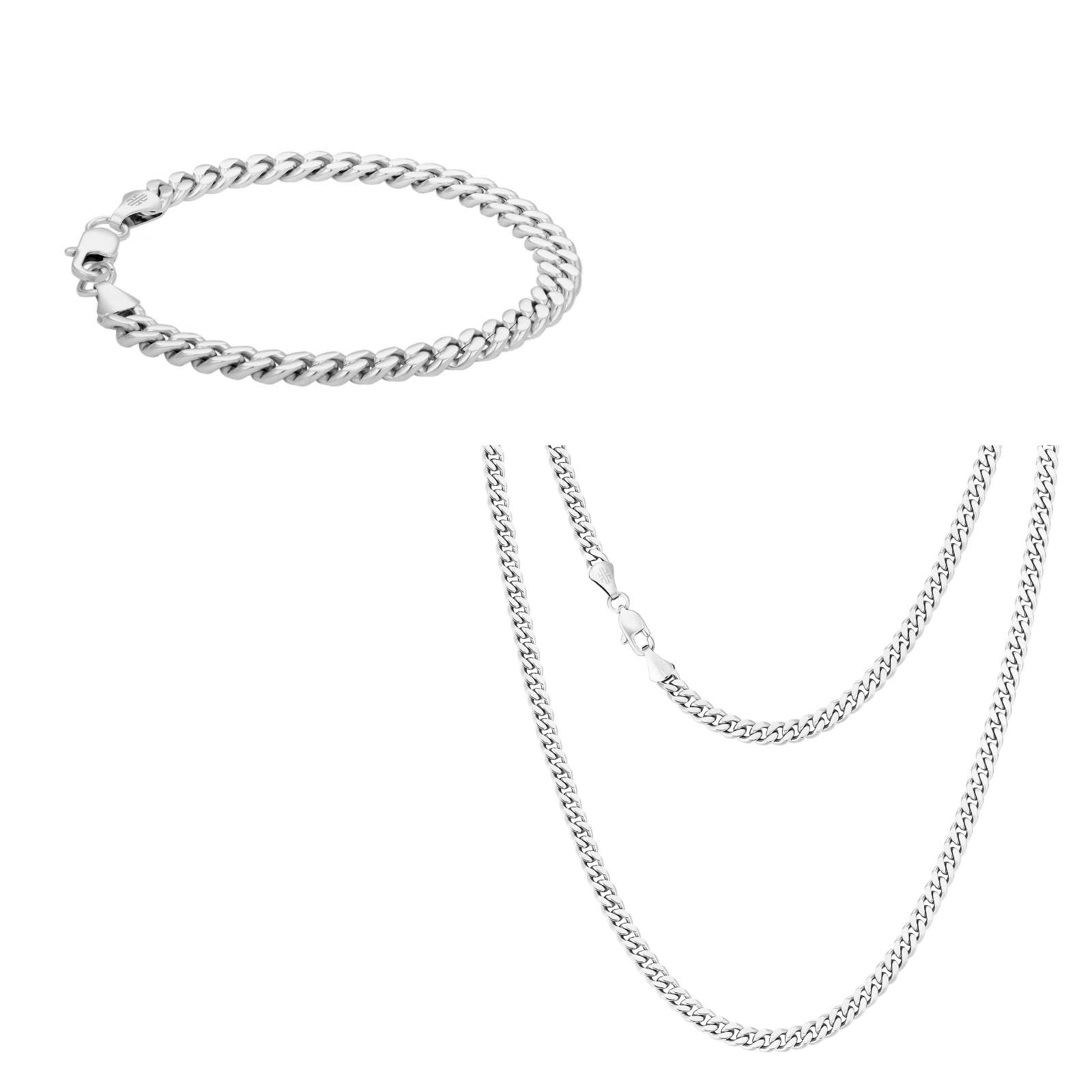 KRKC Herren Schmuck Set, Silber Farbe Edelstahl 9mm Cuban Armband 19,1cm & 3mm Cuban Link Chain Halskette 50,8cm, Panzerkette Nickel-frei Rostfrei, Vatertag Geburtstag Geschenk für Männer