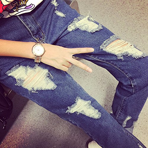 Donne Stile Fidanzato Buco a Vita Alta Pantaloni