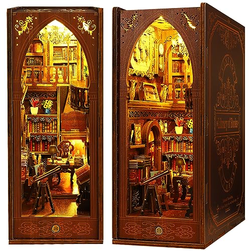 Tucraew Book Nook Kit, DIY Miniature House Kit for Adults, Teens and Beginners, Dollhouse Booknook Tiny House Bookshelf Decor 3D Wooden Puzzle with LED Light, Gifts for Family, Friends