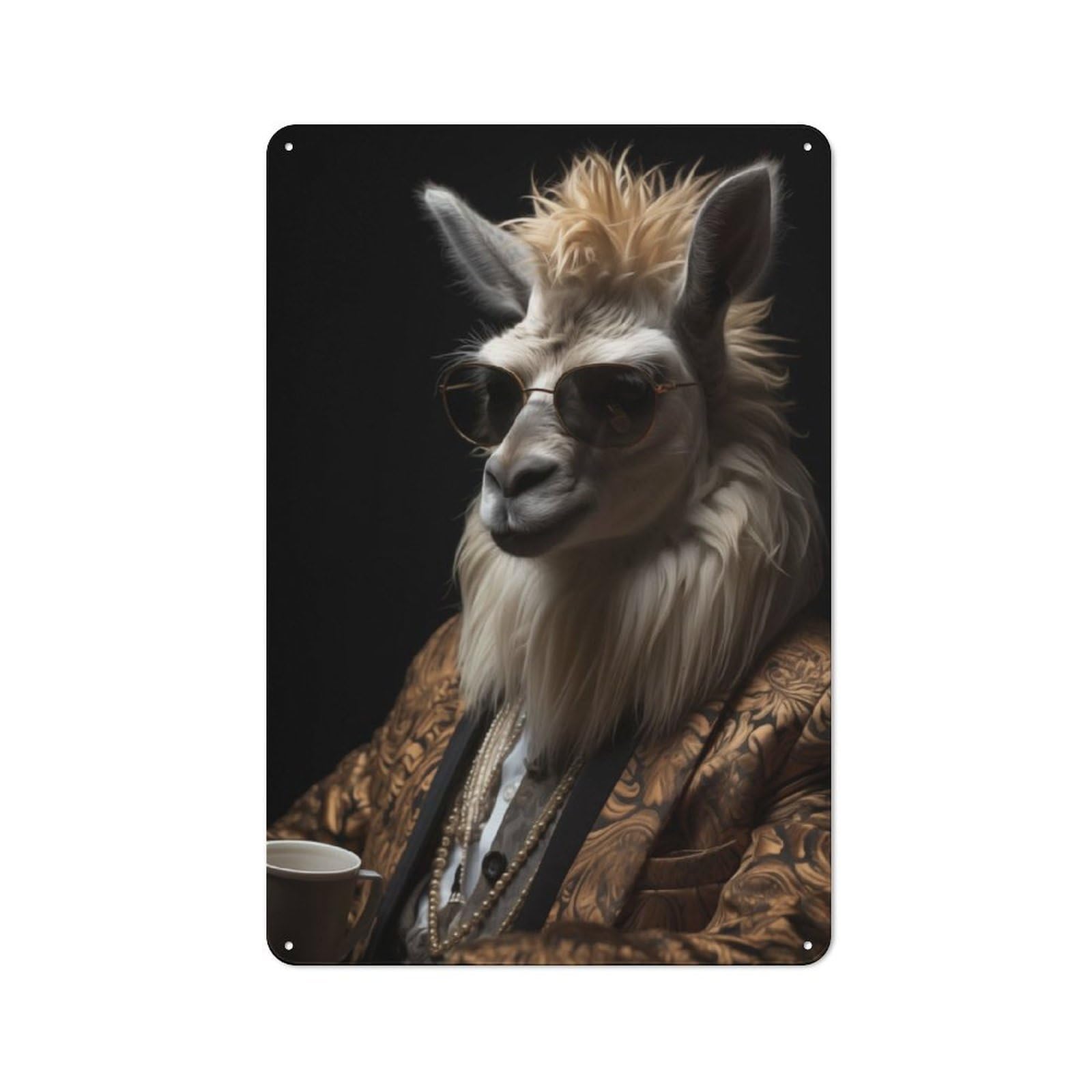 Junmoney Funky Llama In Suit Metal Plaque 30X20cm With For Pub Or Café, Rustic Decor, For Garage, Workshop And Man Cave Decoration
