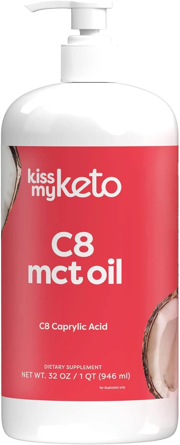 Kiss My Keto MCT Oil C8 – 32 oz Pure C8 MCT Oil Keto Fuel – Pure MCT Oil Bottle with Pump – High Octane MCT C8 Oil Caprylic Acid – Keto Pure MCT Coconut Oil Brain Fuel – Liquid Coconut MCT Oil Pure