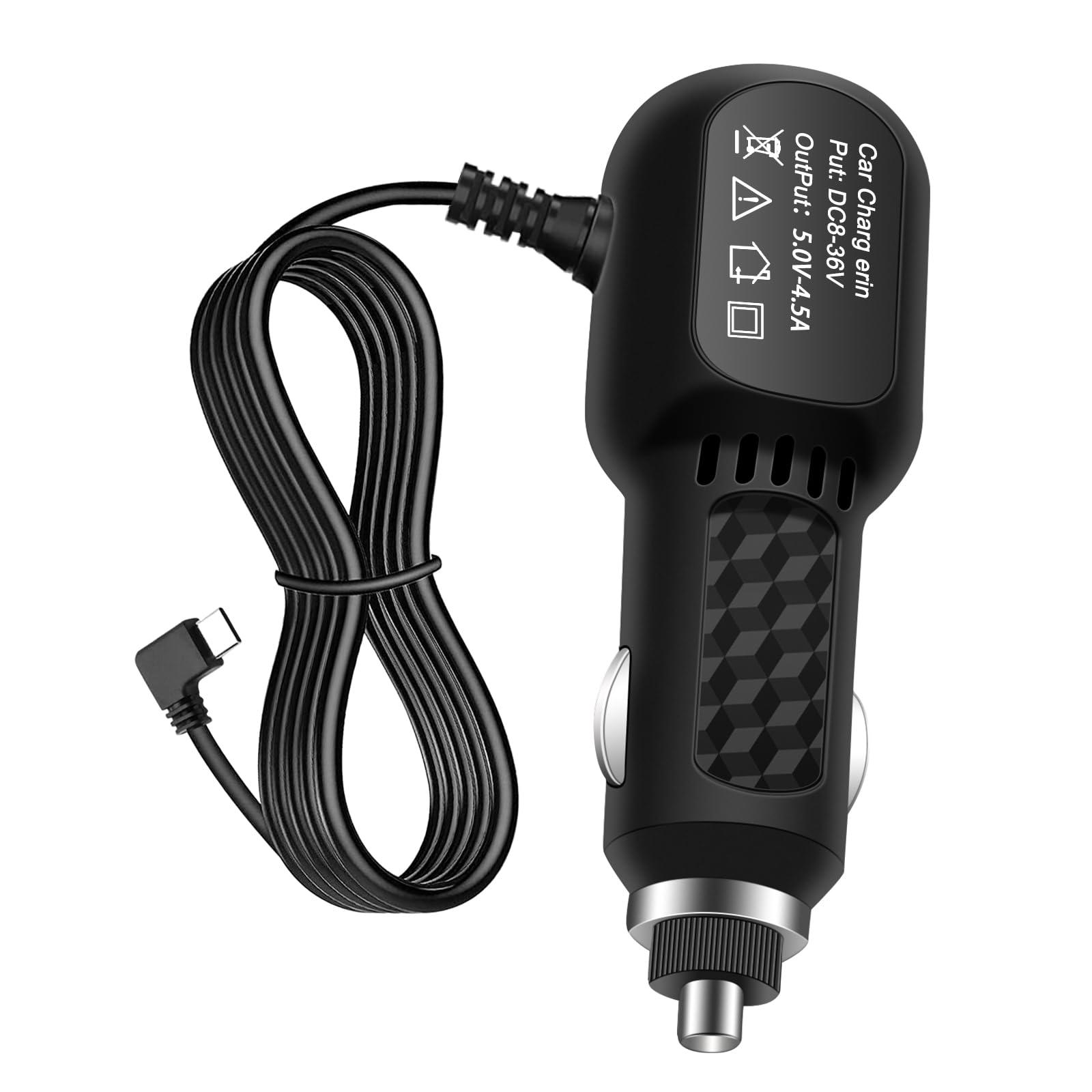 Adaptateur Chargeur Voiture USB-C 3,4m - Câble Coudé Pour Dashcam, Smartphone, Tablette, Protections 12V/24V, Sortie 5V/1A