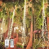 4 Pack 880 LED Battery Operated Firefly Bunch Lights, Remote Control Timer 8 Flashing Modes Copper Wire Waterfall Lights, Fairy Lights Waterproof for Christmas Patio Party Outdoor Decor (Warm White)