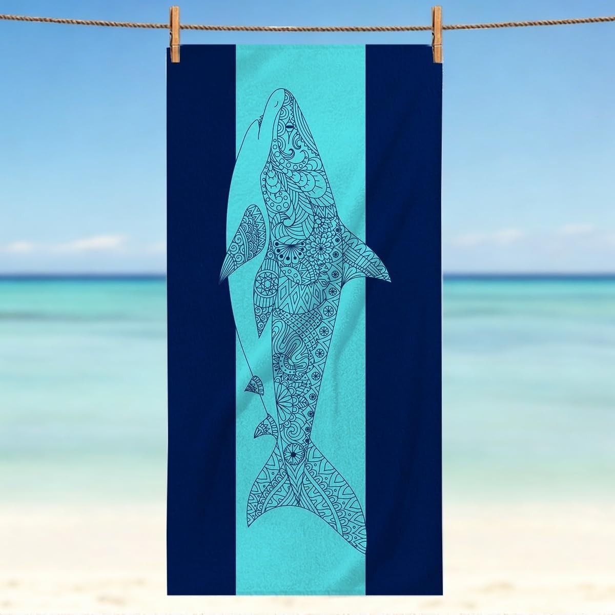 YZQGLHP Sharks Microfibre Beach Towel Marine Animals Beach Bath Towel Quick Drying, Lightweight, Sand-Free, Durable, for Pool, Gym, Camping, Travel Towel 80x180cm