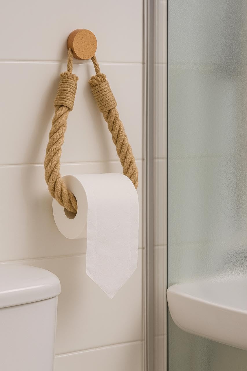 Toilet Roll Hanger for Bathroom | Wall Mounted Bamboo & Thick Rope Tissue Holder | Eco-Friendly Rustic Toilet Paper Dispenser | Natural Bamboo Roll Holder for Home & Bathroom Decor-image-37